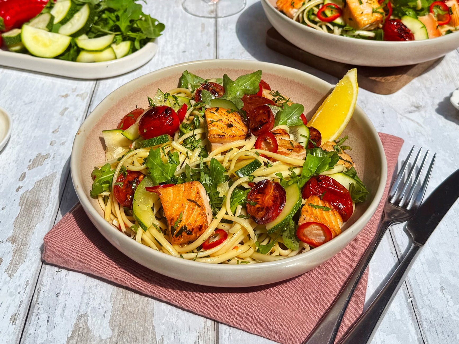Chili Garlic Salmon Linguine