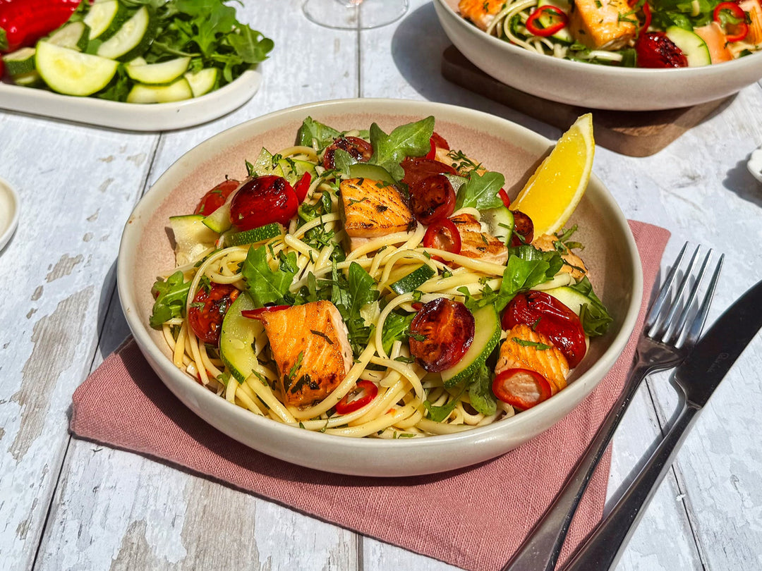 Chili Garlic Salmon Linguine