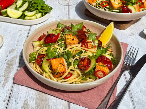 Chili Garlic Salmon Linguine